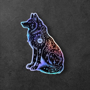 Enchanting Celestial Wolf Sticker - Mystical Holographic Decal for Notebooks, Laptops, and Journals