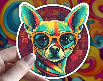 Trippy Chihuahua Sticker: Psychedelic Dog Lover Gift