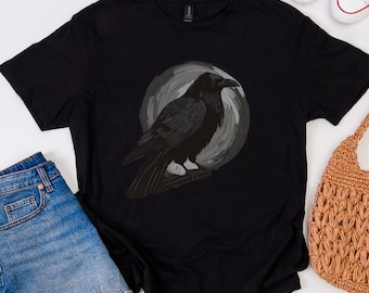 Raven Moon Graphic Tee: Gothic Crow Shirt, Witchy Halloween Top