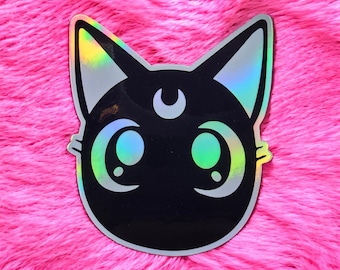 Luna Cat Holographic Sticker: Sailor Moon Anime Decal