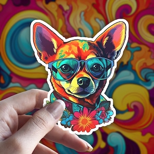 Trippy Chihuahua Sticker: Psychedelic Dog Lover Gift