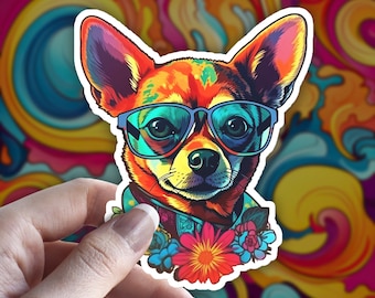 Trippy Chihuahua Sticker: Psychedelic Dog Lover Gift