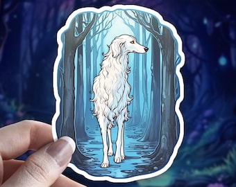 Mystical Borzoi Sticker | Ethereal Dog Vinyl Decal for Water Bottles & Laptops