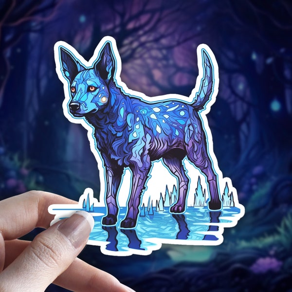 Australian Cattle Dog Familiar Sticker, Witchy Aussie Dog Sticker/ Decal, Holographic Option, Dog Lover Gift