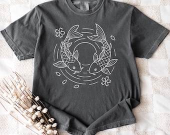 Maglietta grafica con pesce koi giapponese: Comfort Colors Asian Art Tee