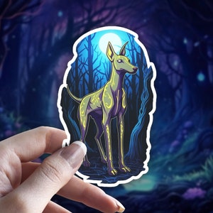 Pharaoh Hound Familiar Sticker, Witchy Pharaoh Hound Dog Sticker/ Decal, Holographic Option, Dog Lover Gifts