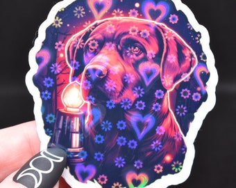 Chocolate Labrador Retriever - Familiar Witch Gothic Holographic Dog Sticker