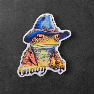 Cowboy Frosch Giddy Up Aufkleber/Aufkleber | Lustiger Western-Thema-Aufkleber, wunderliches Frosch-Design, dekorieren Sie Ihre Ausrüstung mit einem spielerischen Touch