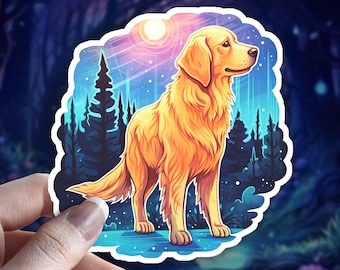 Golden Retriever Familiar Sticker, Witchy Golden Retriever Dog Sticker/ Decal, Holographic Option, Dog Lover Gift