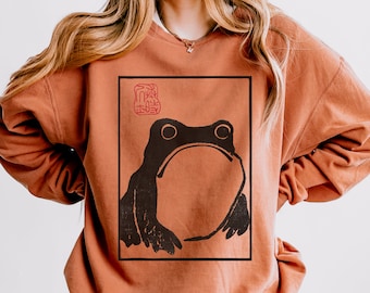 Sudadera con rana despreocupada / Jersey gráfico de arte zen japonés con ilustración de rana