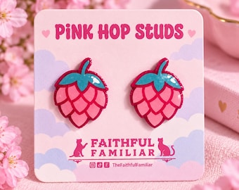 Pink Hop Resin Stud Earrings, Craft Beer Lover Gift, Brewery Jewelry