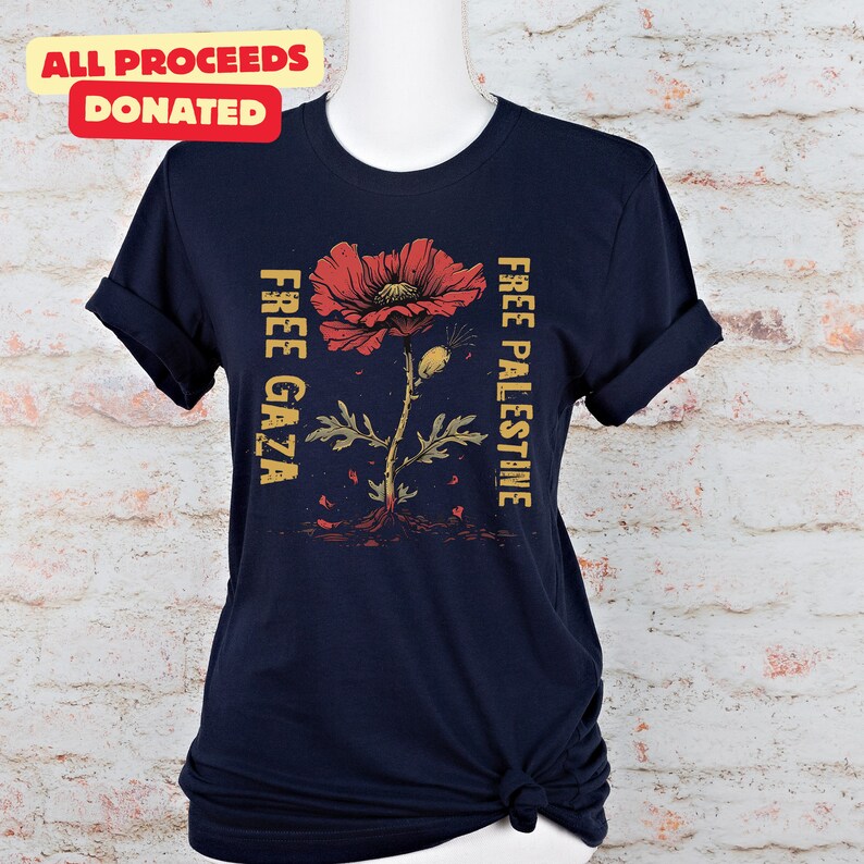 Free Gaza Palestine Shirt - Stand With Palestine Flower Crewneck All Proceeds Donated To PCRF