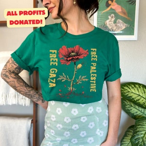 Free Gaza Palestine Shirt - Stand With Palestine Flower Crewneck All Proceeds Donated To PCRF