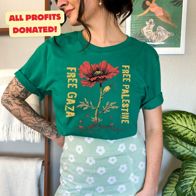 Free Gaza Palestine Shirt - Stand With Palestine Flower Crewneck All Proceeds Donated To PCRF