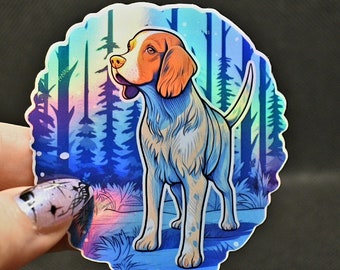 Brittany Spaniel-klistermärke: Holografisk fågelhundklistermärke