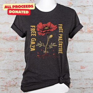 Free Gaza Palestine Shirt - Stand With Palestine Flower Crewneck All Proceeds Donated To PCRF