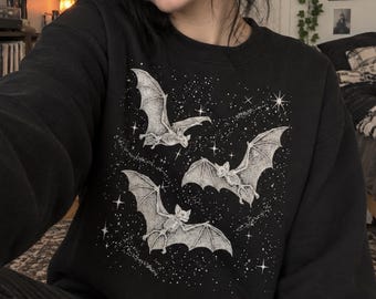 Gothic Bat Moon Sweatshirt | Celestial Stars, Witchy Pullover