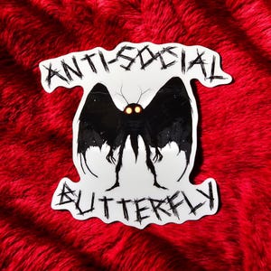 Vinylsticker Mothman antisociale vlinder: Cryptid-laptopsticker