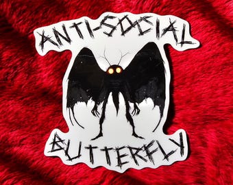Mothman Antisocial Butterfly Vinyl Sticker: Cryptid Laptop Decal