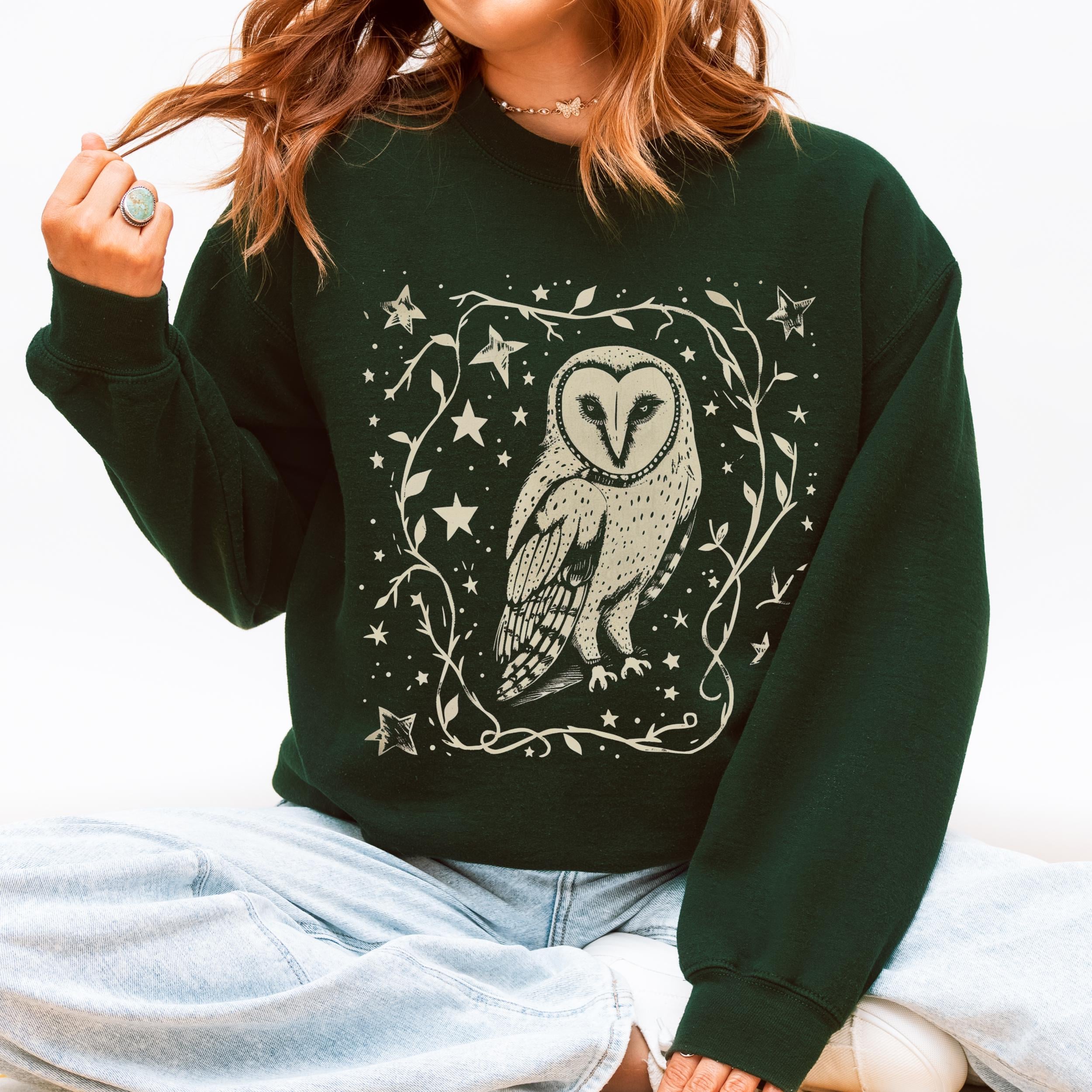 Barn Owl Sweatshirt | Witchy Forest Animal Crewneck | Celestial Owl Pullover | Folk Art Nature Witch