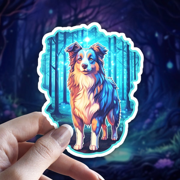 Etiqueta engomada familiar del pastor australiano, etiqueta engomada / etiqueta del perro pastor australiano, opción holográfica, regalo del amante del perro