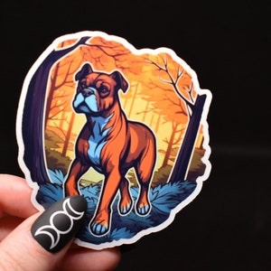 Pegatina de perro boxer familiar, pegatina/calcomanía de perro boxer brujo, opción holográfica, regalo para amantes de los perros