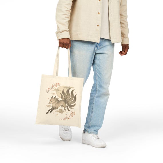Kitsune Tote Bag: Japanese Fox Cotton Canvas Shopping Tote - Etsy