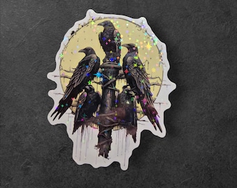 Raven/ Crow Familiar Sticker, Bird Witchy Sticker/ Decal, Holographic, Bird lover Lover Gift 3x3&quot; Witch sticker