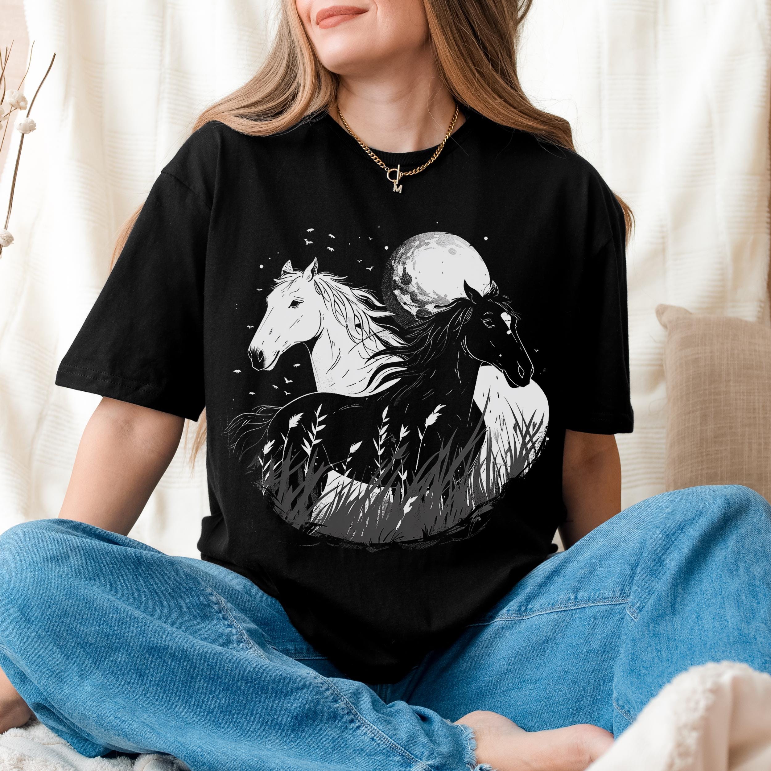 Celestial Horse T-shirt - Western Gothic Moon Graphic Tee - Etsy