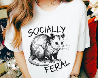 Socially Feral Possum Grafik-T-Shirt: Retro-Mental-Gesundheits-T-Shirt