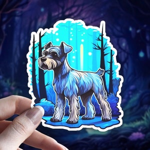 Miniature Schnauzer Familiar Sticker, Witchy Miniature Schnauzer Sticker/ Decal, Holographic Option, Dog Lover Gift