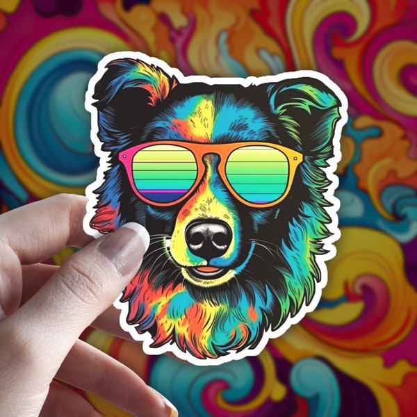 Australian shepherd/ Border Collie Trippy Boho Sticker, Dog Mom Sticker, Dog laptop Sticker, Cute Dog Sticker, Gift Sticker For Dog Lovers