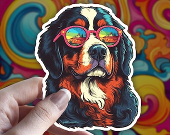 Bernese Mountain Dog Water Resistant Vinyl Sticker Trippy Bernese Mountain Dog Sticker