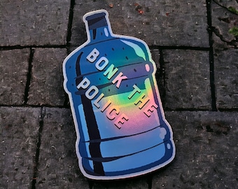 Bonk The Policeステッカー：光沢のあるビニール製ウォータージャグ、社会正義