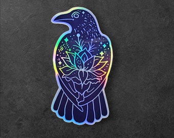 Mystical Raven/Crow Sticker, Witchy Vibes, Trippy Stickers, Black Crow Sticker, Halloween Stickers, Water Resistant Stickers