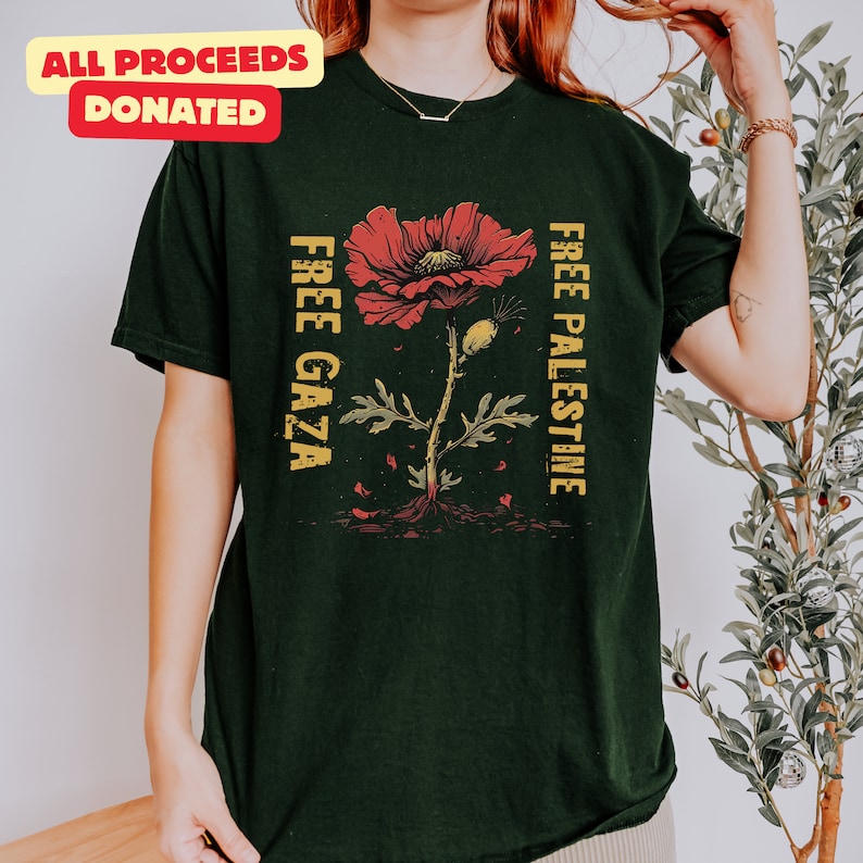 Free Gaza Palestine Shirt - Stand With Palestine Flower Crewneck All Proceeds Donated To PCRF