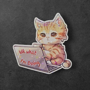 Sticker chat nerveux | Sticker coquette | Drôle | Kawaii mignon pour Bullet Journal Planner bouteille d'eau pour ordinateur portable | Papeterie