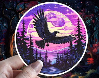 Holographic Raven Sticker: Witchy Bird Familiar Decal