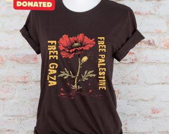 Free Gaza Palestine Shirt - Stand With Palestine Flower Crewneck All Proceeds Donated To PCRF