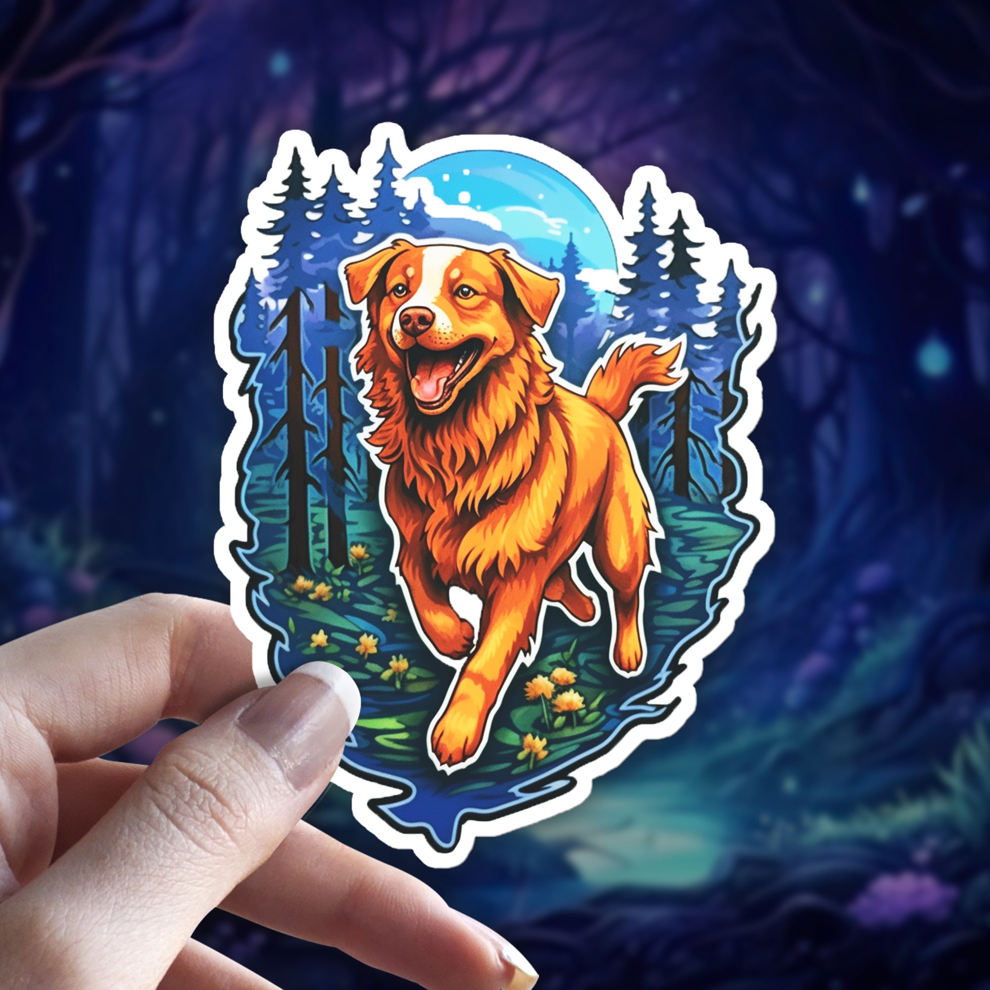 Nova Scotia Duck Tolling Retriever Familiar Sticker, Witchy Nova Scotia Duck Tolling Retriever Sticker/ Decal, Holographic, Dog Lover Gift