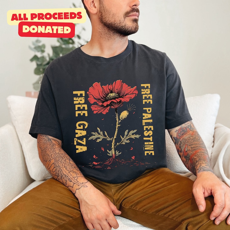 Free Gaza Palestine Shirt - Stand With Palestine Flower Crewneck All Proceeds Donated To PCRF