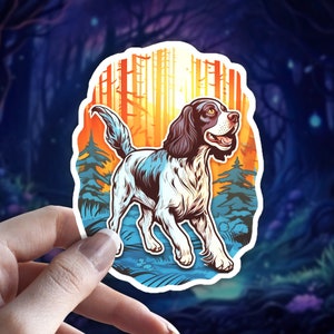 English Springer Spaniel Familiar Sticker, Witchy Springer Spaniel Dog Sticker/ Decal, Holographic Option, Dog Lover Gift