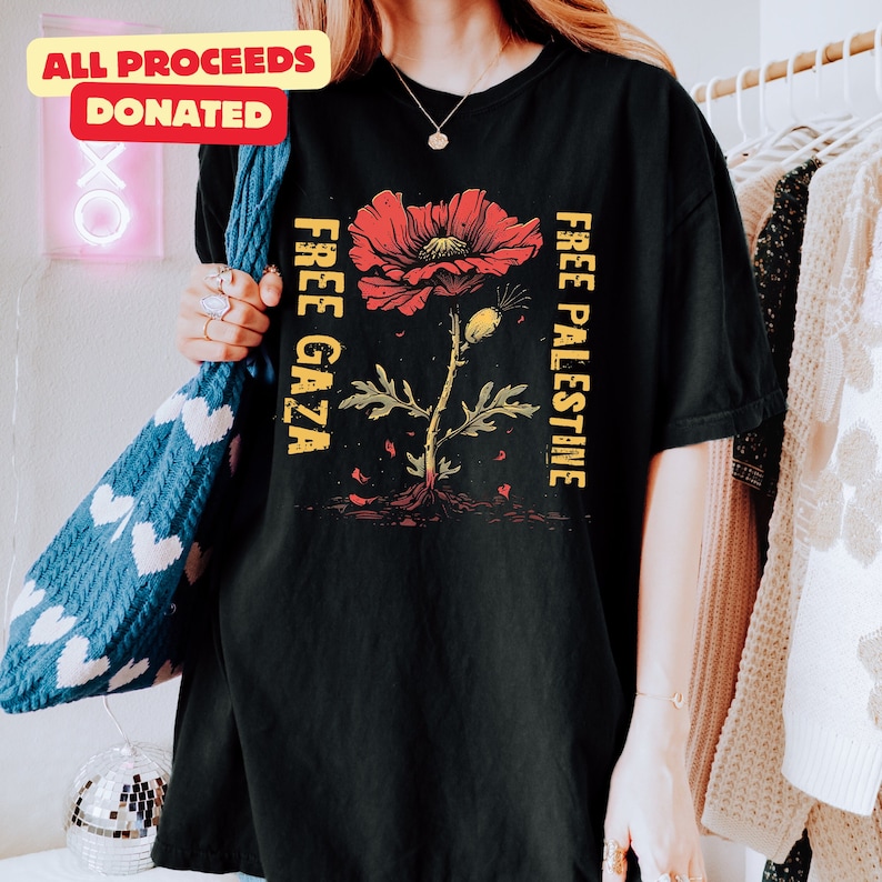 Free Gaza Palestine Shirt - Stand With Palestine Flower Crewneck All Proceeds Donated To PCRF