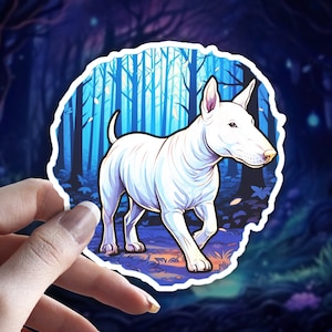 Bull Terrier Witch Familiar Sticker: Holographic Dog Lover Gift
