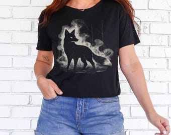 Fox Silhouette Crop Top | Mystic Forest Graphic Tee | Cottagecore Witchy Shirt for Women