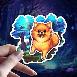 Adorable Pomeranian Decal Sticker: Optional Holographic Shine