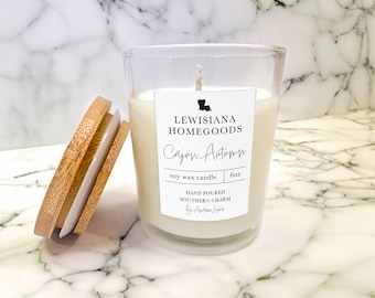 Otoño Cajun / A base de soja / Perfumada con aceites esenciales / Vela de 170 g vertida a mano / Lewisiana Homegoods