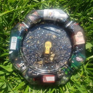 Handmade Resin Ashtray w/ Liquor Bottles