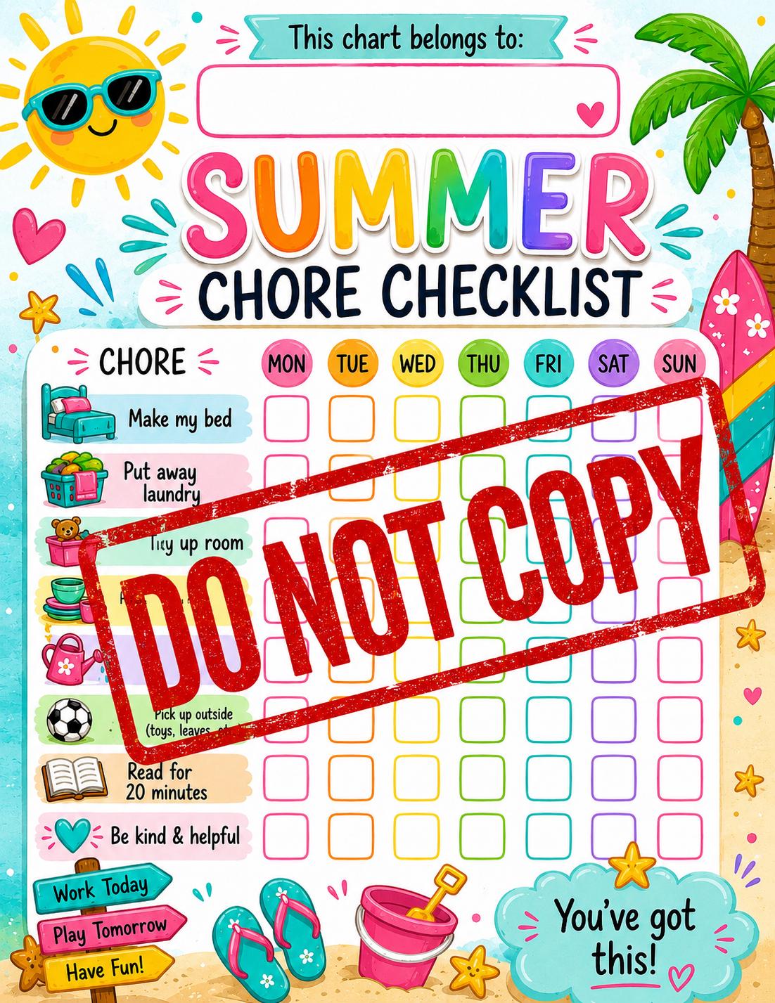Summer Chore Chart for Kids Printable | Weekly Responsibility Tracker