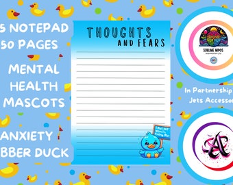 Angst Duck: Schattig Kladblok voor geestelijke gezondheid met 50 pagina's Splish Splash Serenity Kladblok van 50 pagina's met een eigenzinnige twist, mentaal, blauwe badeend